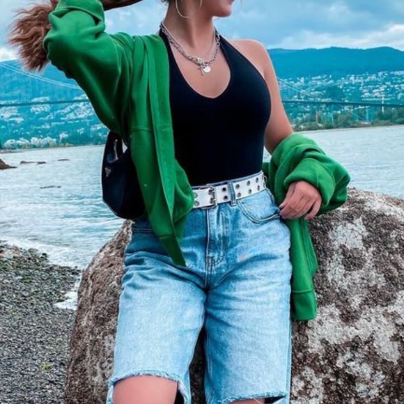 green zip up hoodie sweater oversized - Picture 2 of 4